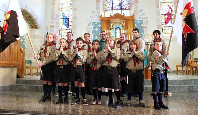 Federation of North American Explorers, Niagara River Group participates in the anniversary Mass at St. Mary of the Cataract Church. 
(Courtesy of St. Mary of the Cataract)